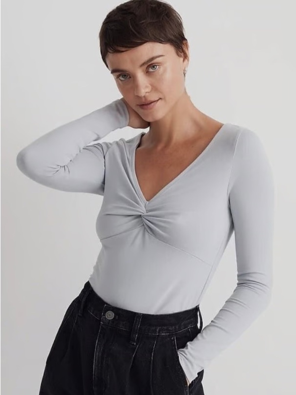 MADEWELL Long Sleeve Cotton Gray Twist Top Shirt